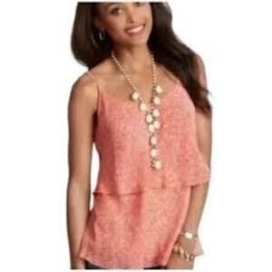 Cabi Tank Top Lined Flowy Ruffle Orange Tan Adjustable Spaghetti Straps Small